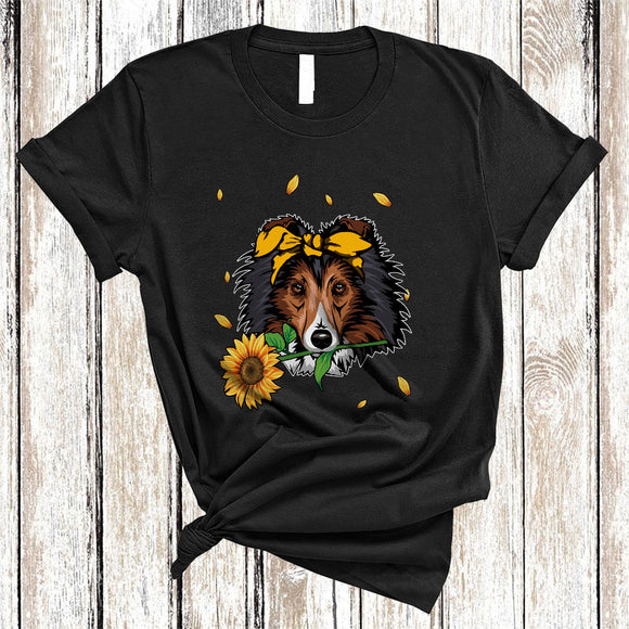 MacnyStore - Shetland Sheepdog With Sunflower, Lovely Dog And Sunflower Flowers Lover, Matching Family Group T-Shirt