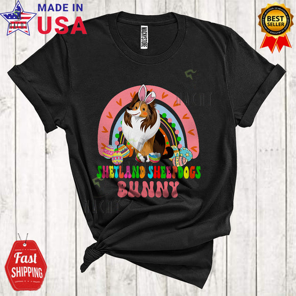 MacnyStore - Shetland Sheepdogs Bunny Cute Cool Easter Day Bunny Dog Rainbow Easter Egg Hunting Lover T-Shirt