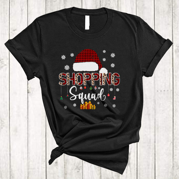 MacnyStore - Shopping Squad, Joyful Christmas Red Plaid Santa Hat, X-mas Shopping Lover Family Group T-Shirt