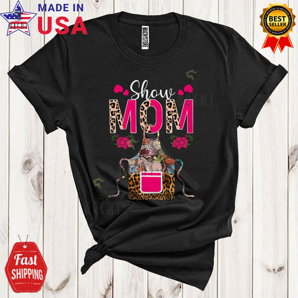 MacnyStore - Show Mom Cute Funny Mother's Day Horse In Flowers Leopard Apron Lunch Lady Chef T-Shirt