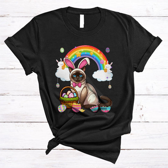 MacnyStore - Siamese Cat In Easter Bunny Cosplay, Amazing Easter Day Hunting Eggs Rainbow, Family Group T-Shirt