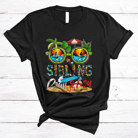 MacnyStore - Sibling Crew 2024, Colorful Summer Vacation Sunglasses Flowers, Matching Family Group T-Shirt