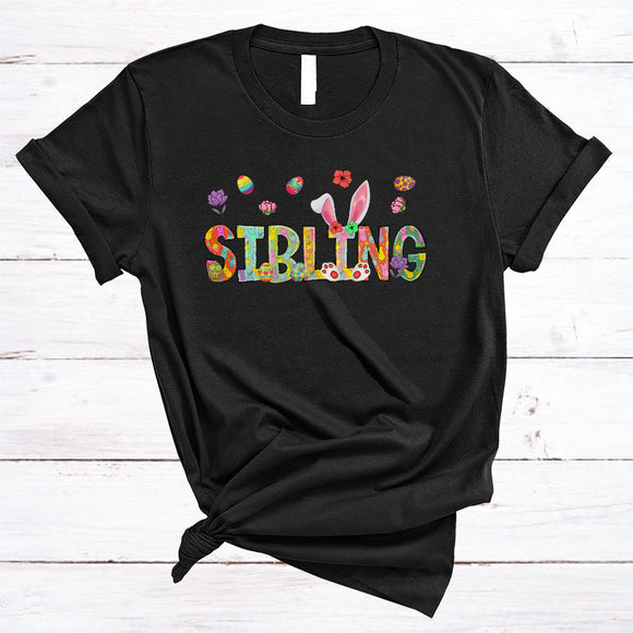 MacnyStore - Sibling, Colorful Easter Day Bunny Ears, Easter Egg Hunting Lover Matching Family Group T-Shirt