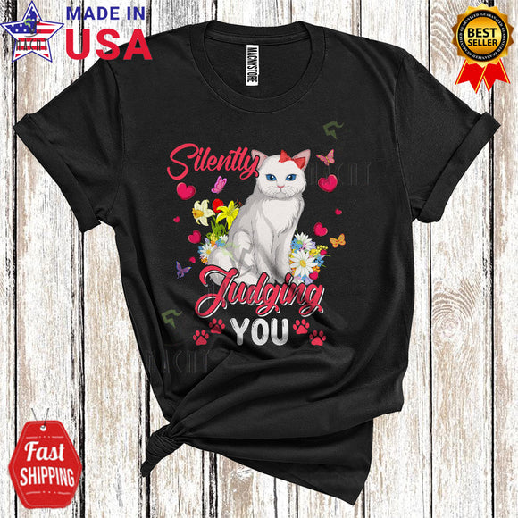 MacnyStore - Silently Judging You Cute Funny Floral Flowers Hearts Butterfly Matching Cat Paws Lover T-Shirt