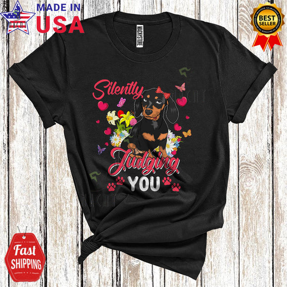 MacnyStore - Silently Judging You Cute Funny Floral Flowers Hearts Butterfly Matching Dachshund Paws Lover T-Shirt