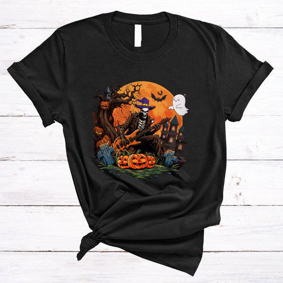MacnyStore - Skeleton Playing Guitar, Cool Skeleton Skull Witch Guitar, Halloween Musical Instruments T-Shirt