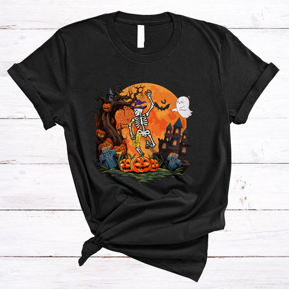 MacnyStore - Skeleton Playing Saxophone, Cool Skeleton Skull Witch Saxophone, Halloween Musical Instruments T-Shirt