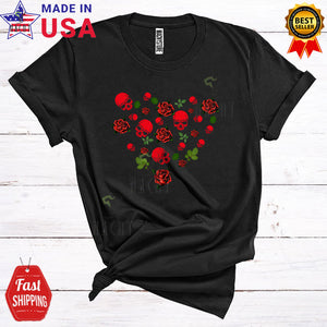 MacnyStore - Skull And Roses Heart Shape Funny Cool Valentine's Day Skull Lover Matching Couple T-Shirt