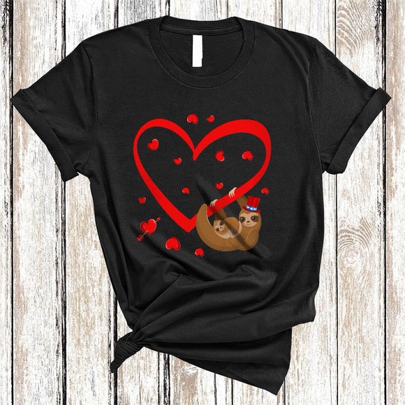 MacnyStore - Sloth Hanging On Heart, Adorable Valentine's Day Sloth Lover, Matching Couple Family Group T-Shirt