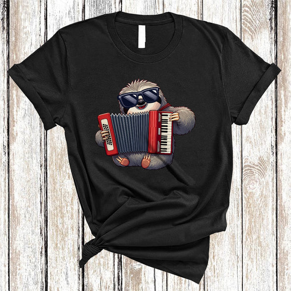 MacnyStore - Sloth Playing Accordion, Lovely Sloth Sunglasses Animal Lover, Musical Instruments Player T-Shirt