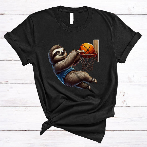 MacnyStore - Sloth Playing Basketball, Joyful Sport Basketball Player Lover, Wild Animal Zoo Keeper Group T-Shirt