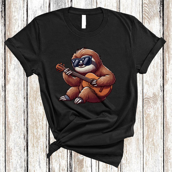 MacnyStore - Sloth Playing Guitar, Lovely Sloth Sunglasses Animal Lover, Musical Instruments Player T-Shirt