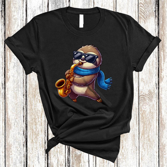MacnyStore - Sloth Playing Saxophone , Lovely Sloth Sunglasses Animal Lover, Musical Instruments Player T-Shirt