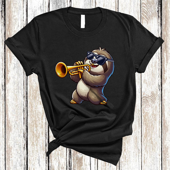 MacnyStore - Sloth Playing Trumpet, Lovely Sloth Sunglasses Animal Lover, Musical Instruments Player T-Shirt