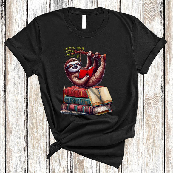 MacnyStore - Sloth Reading Book, Adorable Animal Lover, Book Nerd Readers Reading Librarian Group T-Shirt