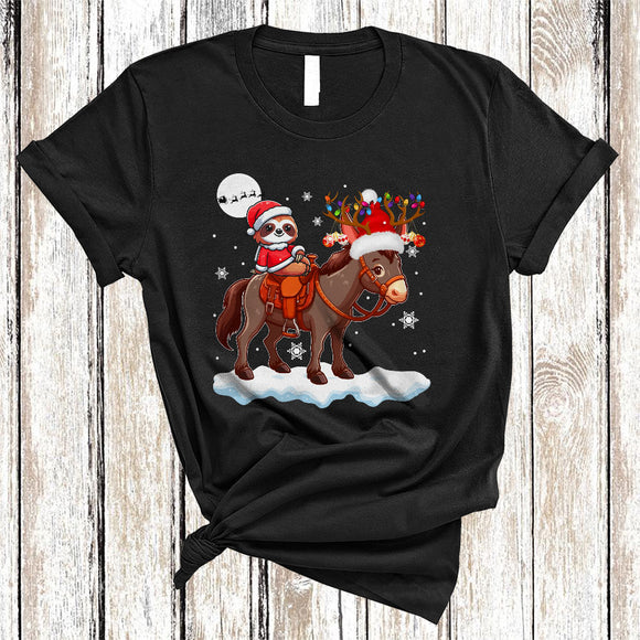 MacnyStore - Sloth Riding Mule As Reindeer, Lovely Christmas Animal Snow Around, Santa Sloth Lover T-Shirt