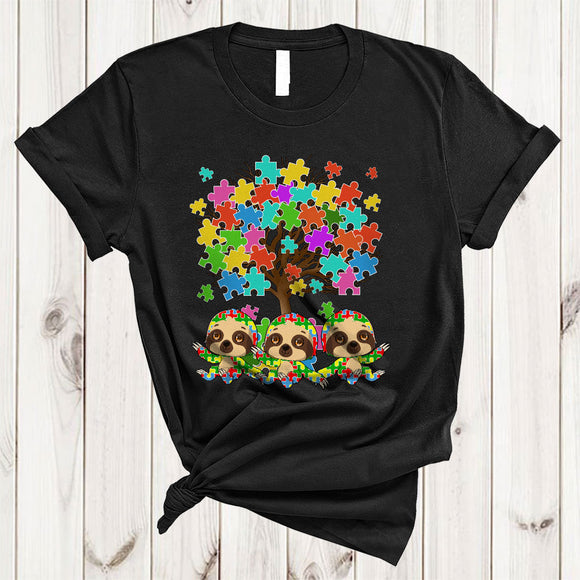 MacnyStore - Sloths With Puzzle Pieces, Lovely Autism Awareness Puzzle Sloth Lover, Family Group T-Shirt