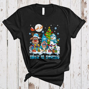 MacnyStore - Snow Is Coming, Lovely Merry Christmas Snowman Reindeer Gnome, Matching X-mas Family Group T-Shirt