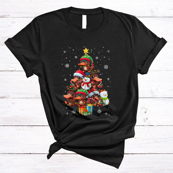 MacnyStore - Snowman And Platypus As Christmas Tree, Cheerful X-mas Lights Tree Snow, X-mas Animal Lover T-Shirt
