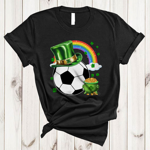 MacnyStore - Soccer With Lucky Rainbow, Joyful St. Patrick's Day Irish Sport Player Team, Shamrocks Lover T-Shirt