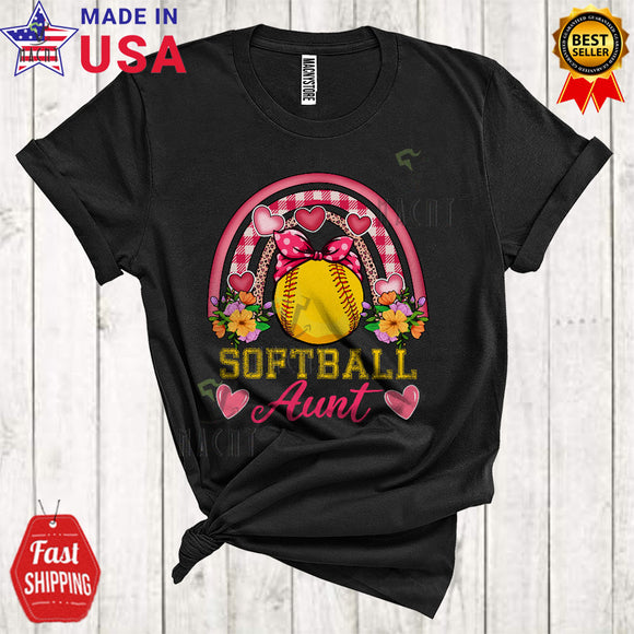 MacnyStore - Softball Aunt Cute Cool Mother's Day Matching Family Rainbow Softball Player Playing T-Shirt