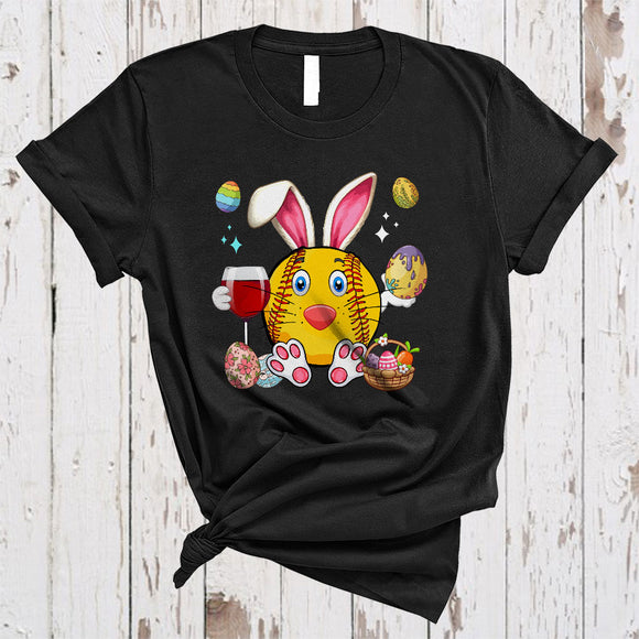 MacnyStore - Softball Bunny Drinking Wine, Awesome Easter Softball Sport Player Team, Drunker Group T-Shirt