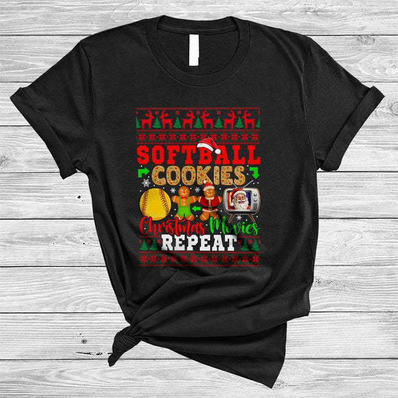 MacnyStore - Softball Cookies Christmas Movies Repeat, Lovely Sweater Cookie Baker, Sport Softball Player T-Shirt