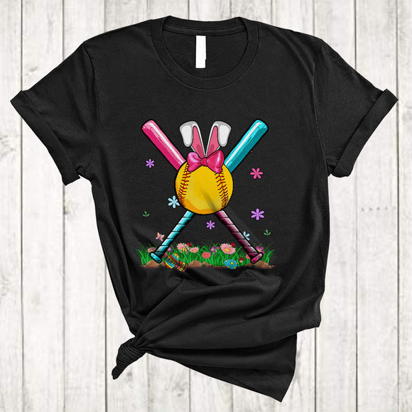 MacnyStore - Softball Easter Bunny, Lovely Easter Day Flowers Softball Player Lover, Matching Sport Team T-Shirt