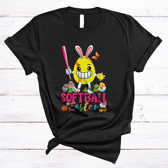 MacnyStore - Softball Easter, Colorful Easter Egg Playing Softball Bunny Lover, Sport Player Playing Group T-Shirt