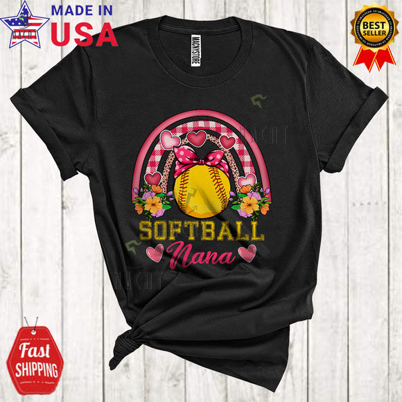 MacnyStore - Softball Nana Cute Cool Mother's Day Matching Family Rainbow Softball Player Playing T-Shirt