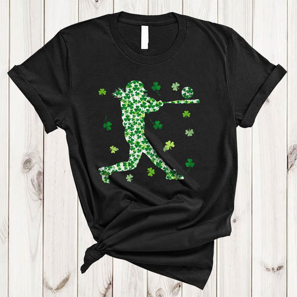 MacnyStore - Softball Player Shamrock Shape, Amazing St. Patrick's Day Softball Player Lover, Sport Team T-Shirt