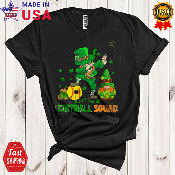 MacnyStore - Softball Squad Cool Cute St. Patrick's Day Leopard Shamrock Irish Rainbow Leprechaun Sport Team T-Shirt