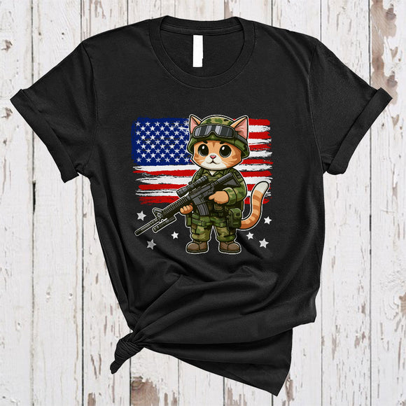 MacnyStore - Soldier Cat, Adorable Veteran Military Cat Lover, Proud Soldier US Veteran Animal Lover T-Shirt