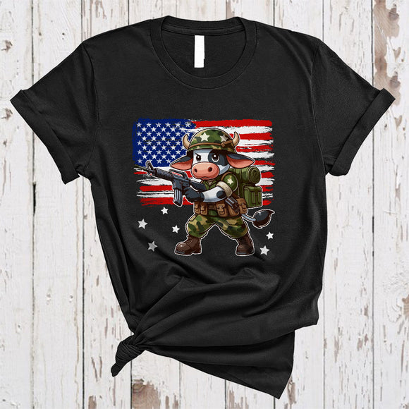MacnyStore - Soldier Cow, Adorable Veteran Military Cow Lover, Proud Soldier US Veteran Animal Lover T-Shirt