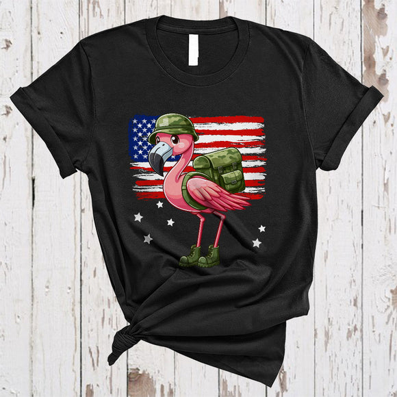 MacnyStore - Soldier Flamingo, Adorable Veteran Military Flamingo Lover, Proud Soldier US Veteran Animal Lover T-Shirt