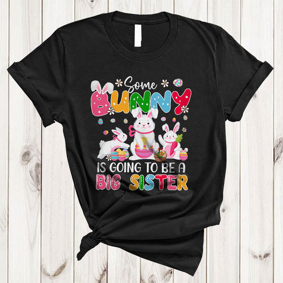 MacnyStore - Some Bunny Is Going To Be A Big Sister, Lovely Pregnancy Announcement Three Bunnies, Flowers T-Shirt