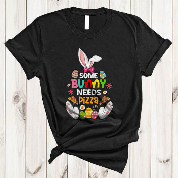 MacnyStore - Some Bunny Needs Pizza, Humorous Easter Day Flowers Bunny Pizza, Food Lover Egg Hunting T-Shirt
