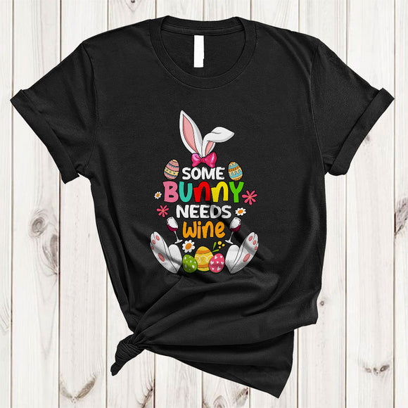 MacnyStore - Some Bunny Needs Wine, Humorous Easter Day Flowers Bunny, Drinking Drunker Egg Hunting T-Shirt