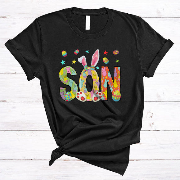 MacnyStore - Son, Colorful Easter Day Bunny Ears, Easter Egg Hunting Lover Matching Family Group T-Shirt