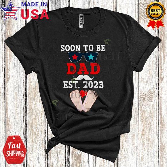 MacnyStore - Soon To Be Dad 2023 Cool Father's Day Sunglasses Mustache Pregnancy Announcement T-Shirt