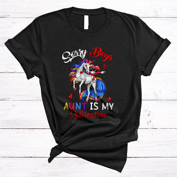 MacnyStore - Sorry Boys Aunt Is My Valentine, Wonderful Cute Dabbing Heart Riding Unicorn, Hearts Family T-Shirt