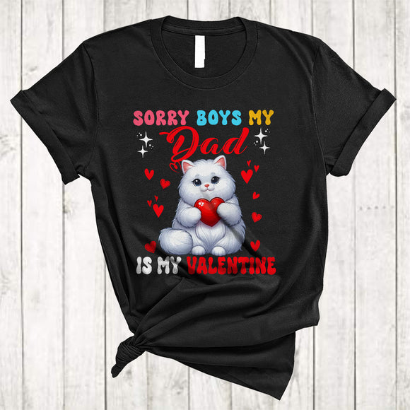 MacnyStore - Sorry Boys My Dad Is My Valentine, Awesome Valentine's Day Cat Holding Heart, Family Group T-Shirt
