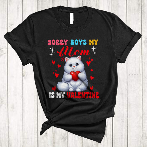 MacnyStore - Sorry Boys My Mom Is My Valentine, Awesome Valentine's Day Cat Holding Heart, Family Group T-Shirt