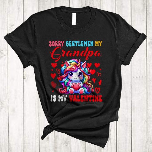 MacnyStore - Sorry Gentlemen My Grandpa Is My Valentine, Adorable Valentine's Day Unicorn Hearts, Girls Family T-Shirt