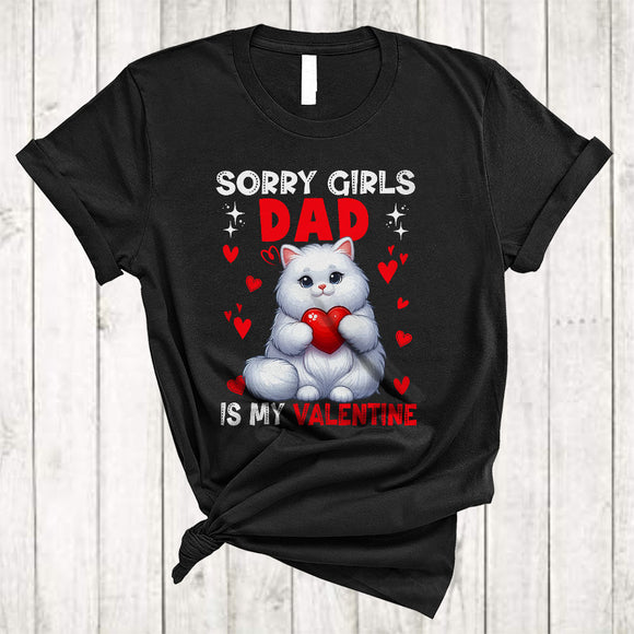 MacnyStore - Sorry Girls Dad Is My Valentine, Awesome Valentine's Day Cat Holding Heart, Boys Family Group T-Shirt