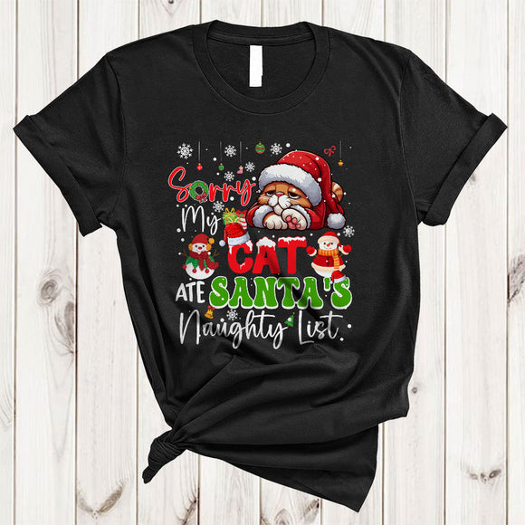 MacnyStore - Sorry My Cat Ate Santa's Naughty List, Joyful Christmas Naughty, X-mas Animal Lover T-Shirt