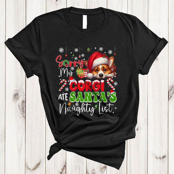 MacnyStore - Sorry My Corgi Ate Santa's Naughty List, Joyful Christmas Naughty, X-mas Animal Lover T-Shirt