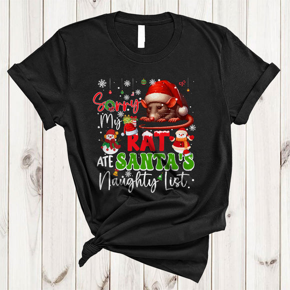 MacnyStore - Sorry My Rat Ate Santa's Naughty List, Joyful Christmas Naughty, X-mas Animal Lover T-Shirt
