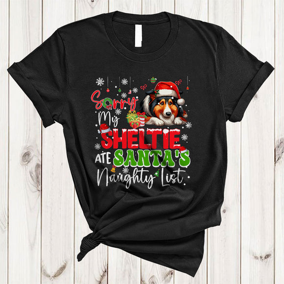 MacnyStore - Sorry My Sheltie Ate Santa's Naughty List, Joyful Christmas Naughty, X-mas Animal Lover T-Shirt