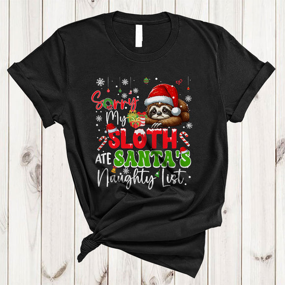 MacnyStore - Sorry My Sloth Ate Santa's Naughty List, Joyful Christmas Naughty, X-mas Animal Lover T-Shirt